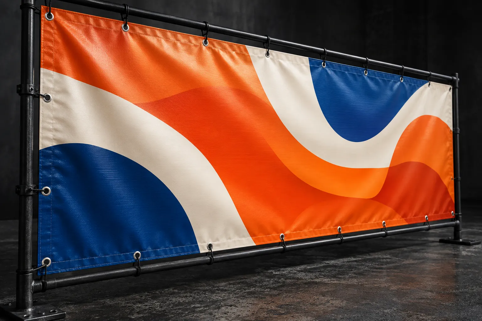 Visualisiertes Druckbeispiel: bedrucktes Banner mit Ösen